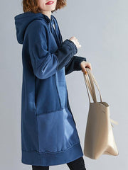 Loose Color-Block Velvet Long Hoodie