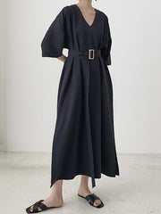 Loose A-Line Belt Thin Graceful Long Dress