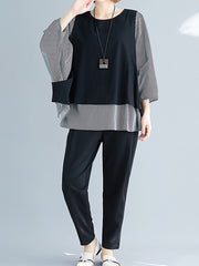 Loose Striped Stitching Color Matching Long Sleeve T-Shirt