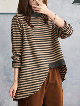 Women Striped High Neck Loose Bottoming Shirt