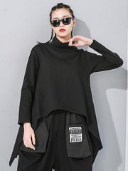 Black Turtleneck Cropped Sweatshirt