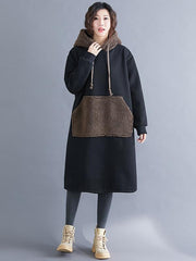 Loose Split-Joint Velvet Long Hoodie