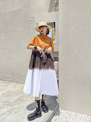 Lapel Tie Dye Color Matching Loose Casual Dress