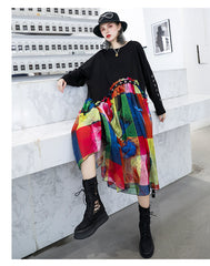 Women Color Matching Loose Long Sleeve Dress