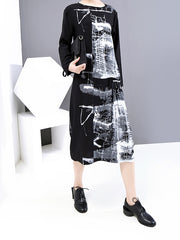 Round-Neck Abstract Printed Midi Dress
