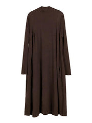 Loose Plain Stand Collar Knit Midi Sweater Dress