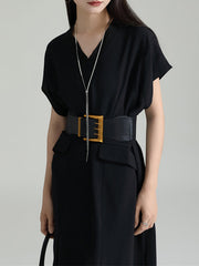 Pockets Pure Color Split-Side Roomy Raglan Sleeve V-Neck Midi Dresses