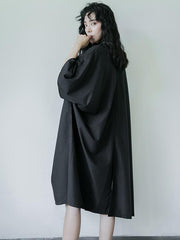 Simple Black Lace-up Batwing Sleeves Dress