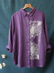 Vintage Ethnic Style Splicing Printed Shirt