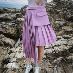 Women Pleated Asymmetric Skirt