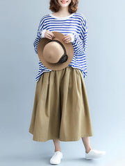 I -shaped Back Knitting Striped Casual Tops