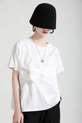 Women Stitching Round Neck Tie Casual T-Shirt