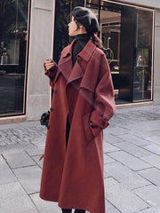 Solid Color Loose Wool Lapel Long Coat