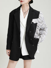 Contrast Color Stitching Ruffled Casual Suit Outwear