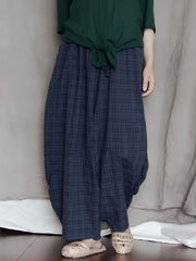 Loose Blue Plaid Comfortable Casual Wide-Leg Pants