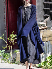 Puff Sleeve Ramie Cotton Long Dress