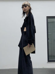 Simple Solid Velvet Shirt&Pants Suits
