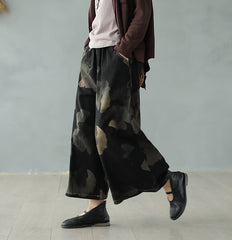 Retro Loose Denim Print Wide-Leg Pants