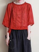 Original Embroidered Solid Round-Neck T-Shirts Tops