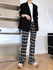 Women Plaid Slim Wide Leg Casual Pants