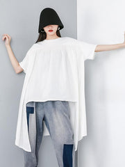 Solid Asymmetric Round-neck T-Shirt