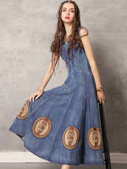 Vintage Embroidered Denim Vest Dress