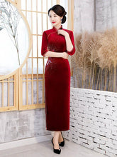 Embroidered Velvet Improved Long Cheongsams