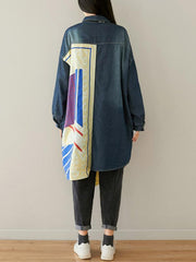 Loose Cropped Split-joint Jeans Shirt