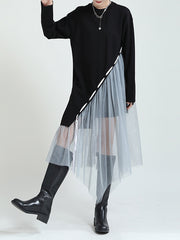 Stitched Mesh Irregular Drawstring Dress