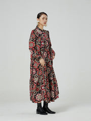Retro Ethnic Printed Long Sleeve Maxi Dress