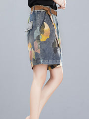 Summer Floral Printed Denim Shorts Pants