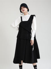 Retro Irregular Solid Color Midi Dress Suit