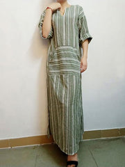 2Color Loose Comfortable Colorful Stripe Long Dress