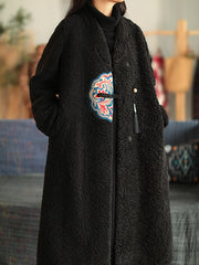 Women V-Neck Printed Casual Loose Coat