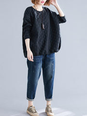 Loose Solid Color Embossing Round Neck T-shirt
