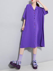 Solid Color Loose Lapel Short Sleeves Dress
