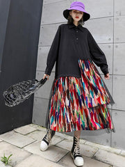 Colorful Printed Cropped Split-Joint Midi Dress