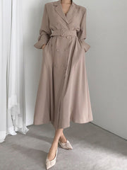Solid Lapel Empire Waist Double-Breasted Coat