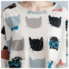 Women Literary Loose Print Short Sleeve T-Shirt