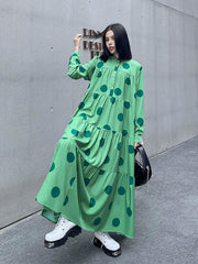 Women Round Neck Polka Dot Retro Dress