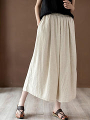 Vintage Solid Elasticity Capri-Pants