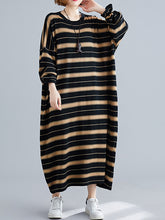 Retro Striped Long Casual Midi Dress