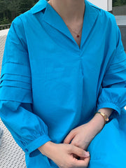 Solid Color Pleated Half-Open Collar Maxi Dress