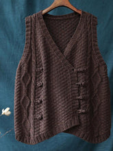 Vintage Loose Button Cropped V-Neck Vest