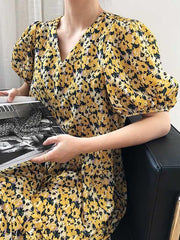 Loose Chic Floral Yellow Dress