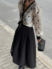 Organza Embroidered Long Sleeve V-Neck Shirt