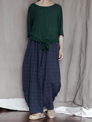 Loose Blue Plaid Comfortable Casual Wide-Leg Pants
