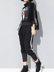 Split-Joint Printed Mock Neck Sweatshirt