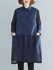 Loose Solid Color Splicing Shirt Dress