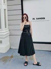 Women Pleated Off Shoulder Loose Casual Skirt